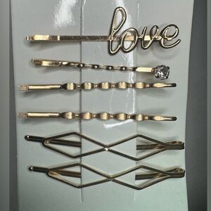 Fashion Gold Hairpin Set of 6 hairpins with Love Design NWT
